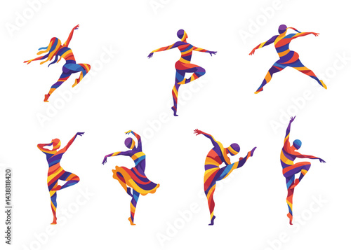 Abstract Colorful Dance Silhouettes in Motion 
Modern Art Illustration, vector set
