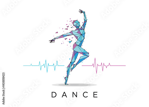 Futuristic Polygon Dance Illustration with Colorful Heartbeat Pulse and Digital Motion