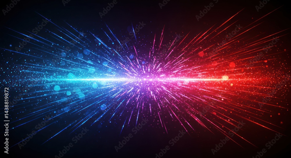Abstract explosion of light with blue and red colors on a dark background. Abstract explosion of light with blue and red colors on a dark background.