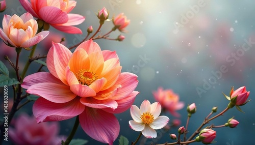 Close-up of blooming tapestry flowers, muted palette, image, blossom