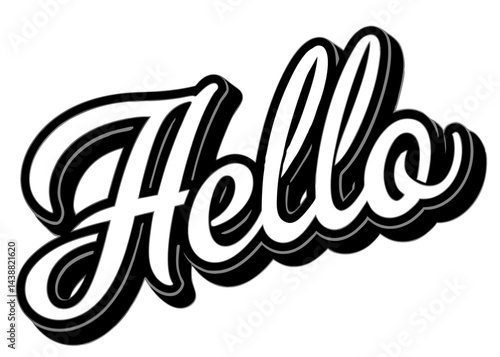 Hello Script: A classic script illustration features the word "Hello" in a bold, stylish font, complete with a 3D shadow effect, creating a sense of playful charm.