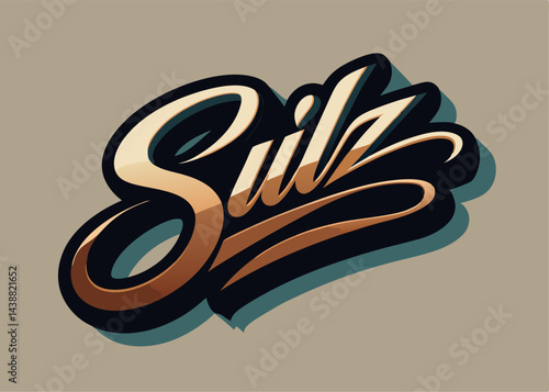 Sulz Handwritten Logo: Stylish and elegant handwritten logo design,  "Sulz", in a bold, modern script typeface with a gradient color scheme of bronze and beige.