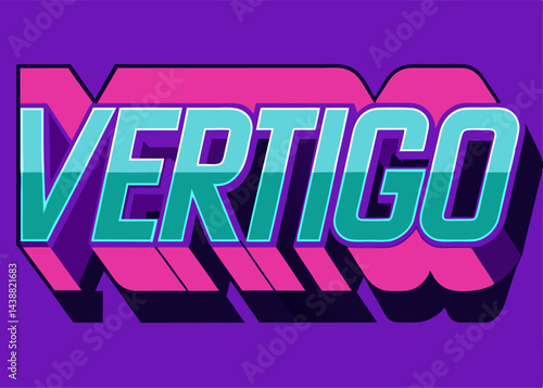 Vertigo: A 3D graphic rendering of the word "Vertigo" set against a vibrant purple background. The letters feature a bold, modern, and stylish font with layered shading.