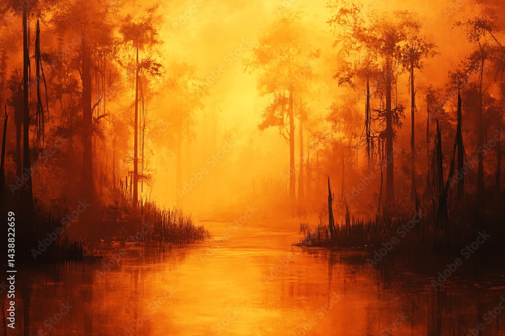 Obraz premium Swamp River at Sunrise/Sunset