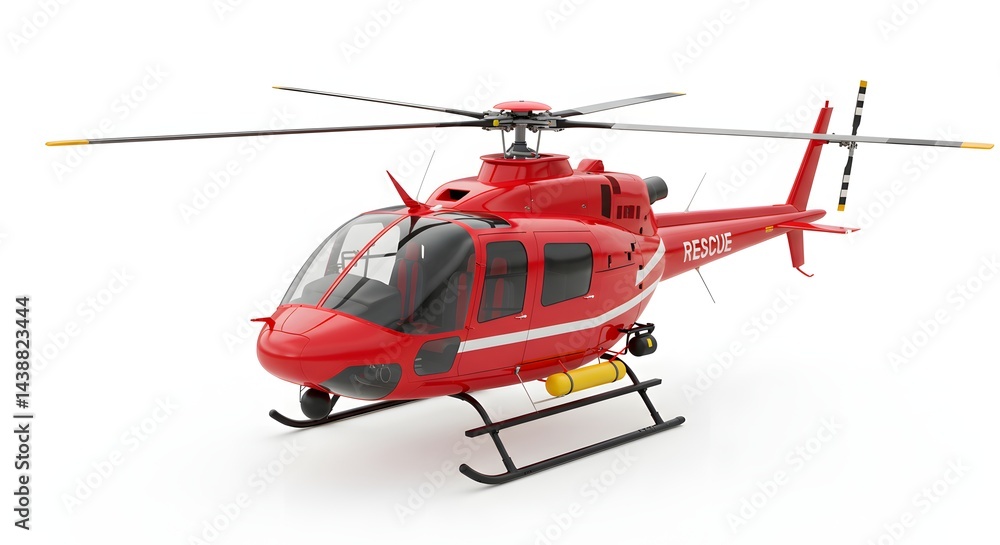 Realistic 3D render of a red rescue helicopter, isolated on a white background. Realistic 3D render of a red rescue helicopter, isolated on a white background.