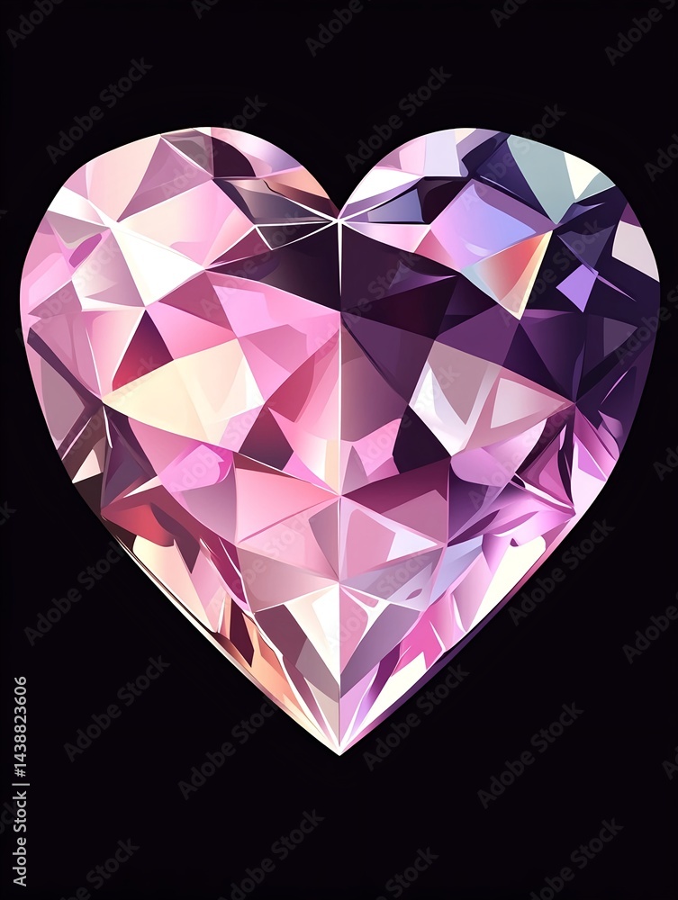 A heart-shaped diamond illustration with a pink and purple gradient on a black background A heart-shaped diamond illustration with a pink and purple gradient on a black background