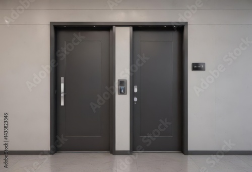Sleek minimalist lobby door with modern service bell   building  building interior