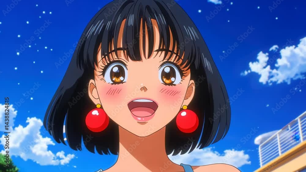 Beneath the stars, a woman in a summer dress smiles, evoking s anime charm on a cruiser at sea. Beneath the stars, a woman in a summer dress smiles, evoking s anime charm on a cruiser at sea.
