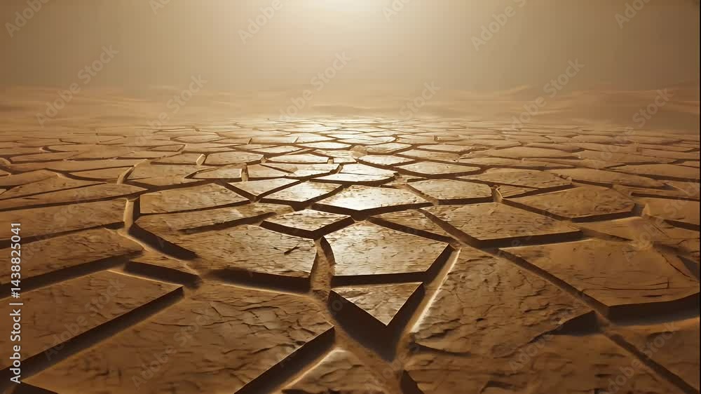 Cracked Earth Desert Landscape Under Bright Sunlight