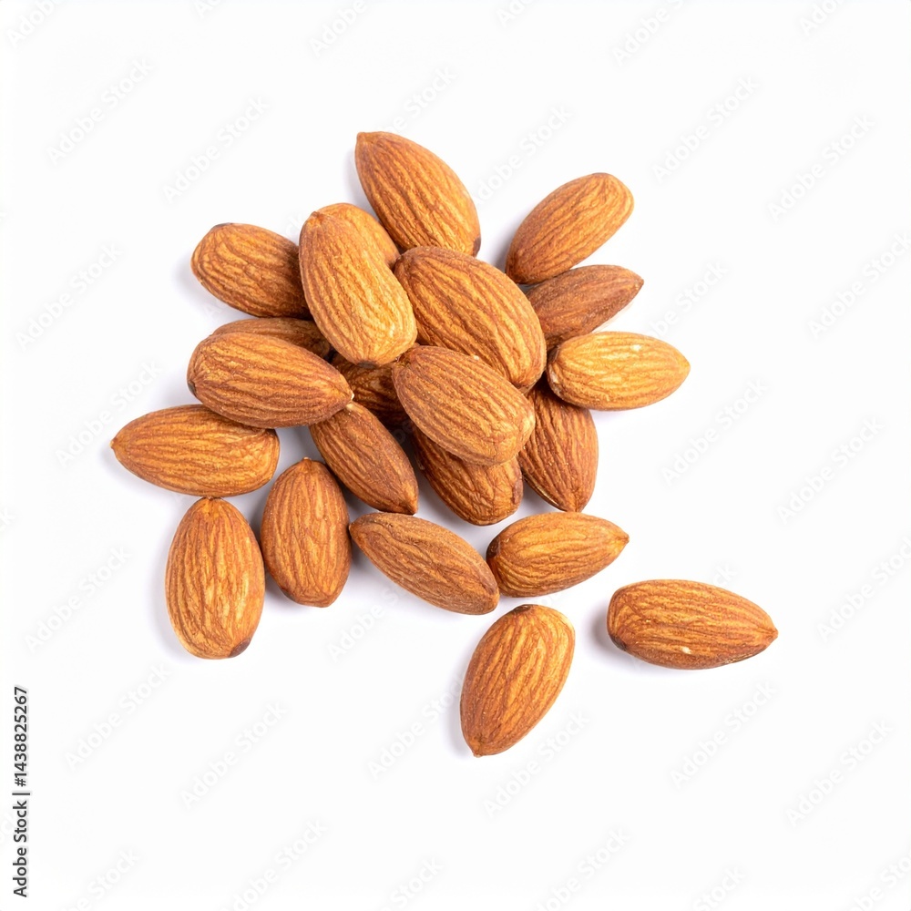 Organic Minimalist Almonds for Healthy Snacking on Isolated White Background Organic Minimalist Almonds for Healthy Snacking on Isolated White Background