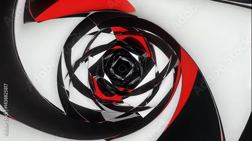 Abstract Rotating Red Black White Geometric Shapes