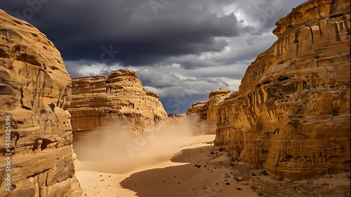 Desert Canyon Sandstorm Under Dramatic Clouds
