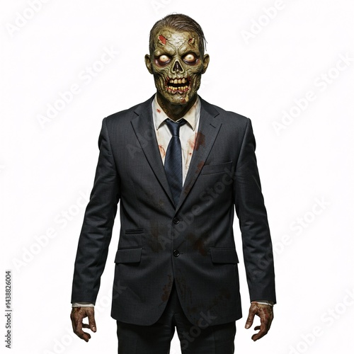 Scary Zombie Businessman in Suit and Tie Isolated