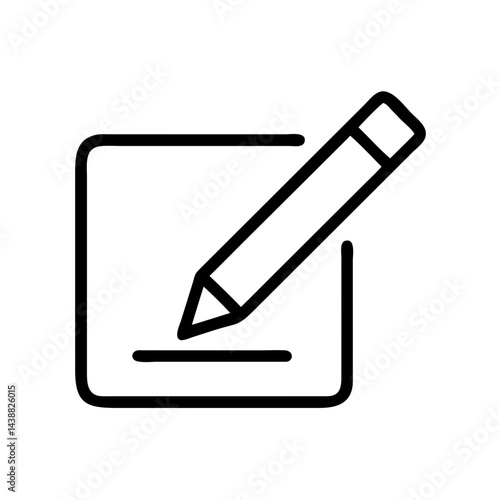  Pencil writing on square icon in black outline