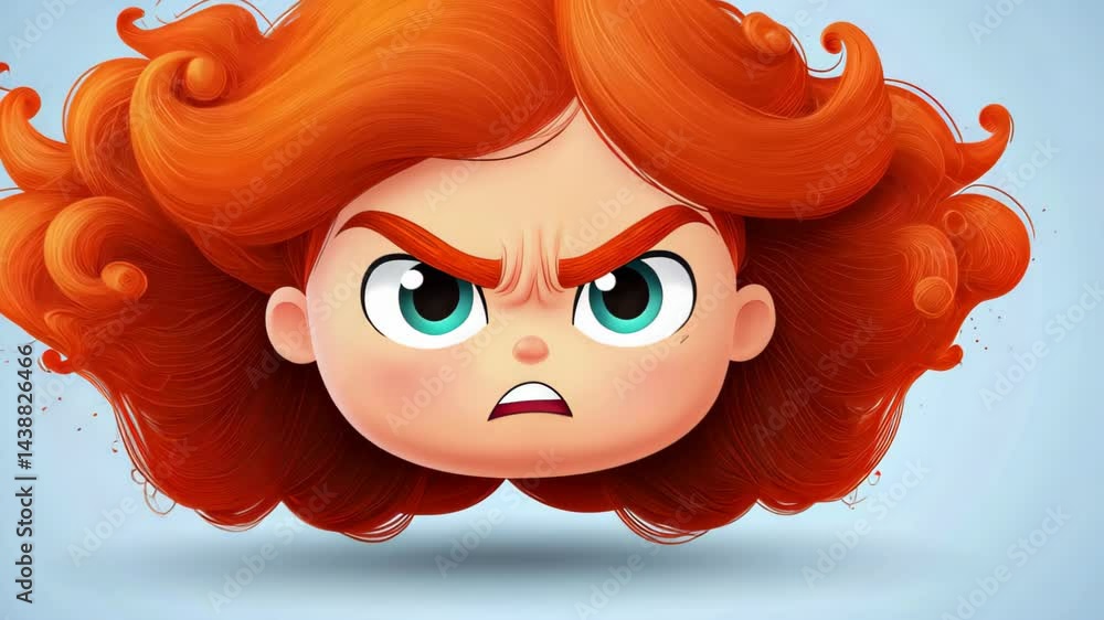 A vibrant D emoticon of a fiery redhaired cartoon woman, showcasing an intense, angry expression in a flat design.
