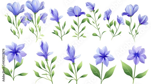 Beautiful Blue Bell Flowers and Periwinkle with Vibrant Green Leaves in a Natural Setting for Florist Advertisement