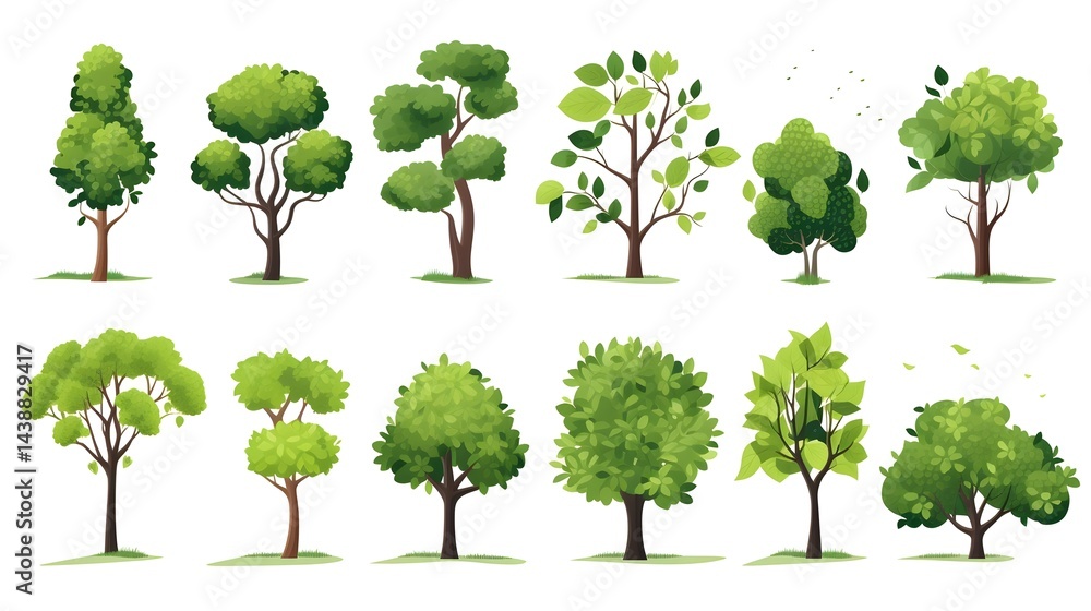 Fototapeta premium Green Tree with Fertile Variety of Forms on White Background