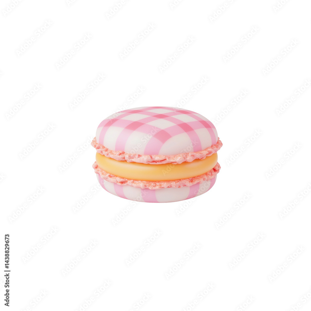 Pink Checkered Macaron Dessert with Cream Filling on White Background Pink Checkered Macaron Dessert with Cream Filling on White Background