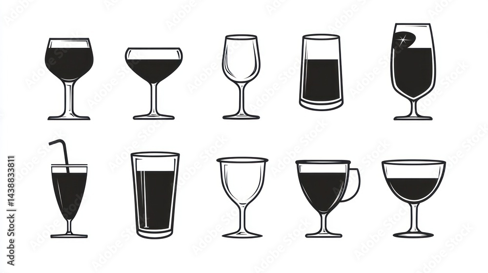 Drinks Glassware Collection Illustrations Drinks Glassware Collection Illustrations