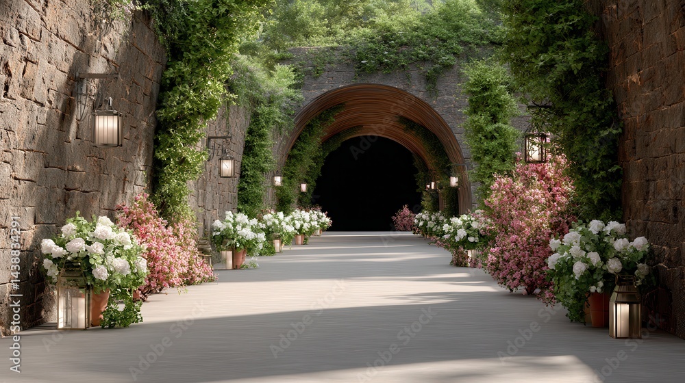 Fototapeta premium time space like a time tunnel with beautiful small flower decorations decorating the entire tunnel path made with high quality and realistic.