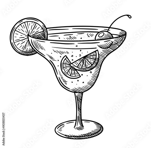 Hand draw vector illustration of glass of martini, drink, cocktail