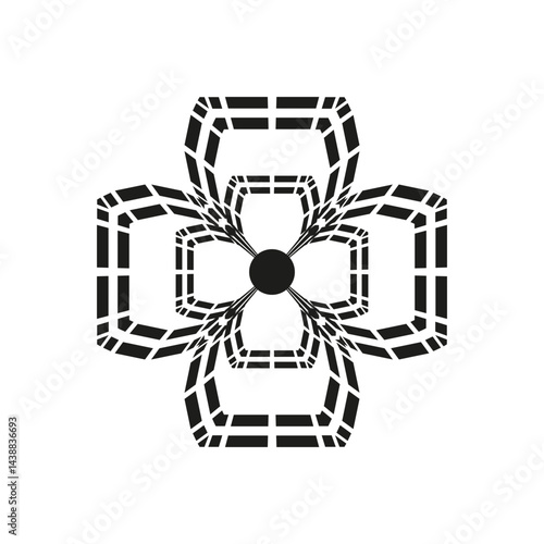 Obraz na płótnie Geometric flower shape. Abstract petal symbol. Square loop vector. Central dot element. w salonie