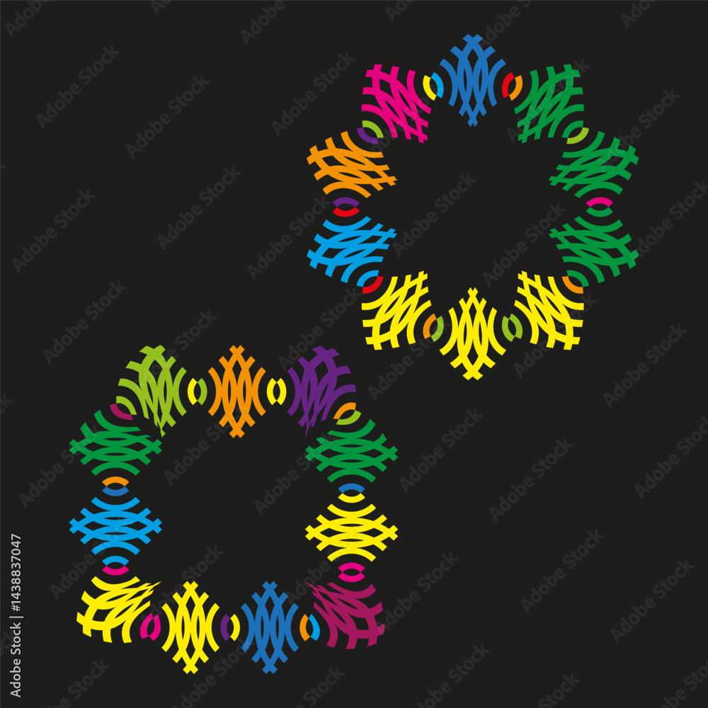 Colorful wreath illustration. Multicolor circular symbol. Bright abstract icon. Vector dark background.