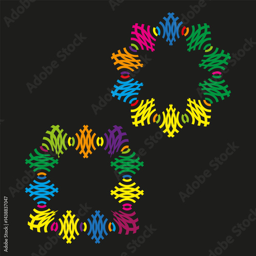 Obraz na płótnie Colorful wreath illustration. Multicolor circular symbol. Bright abstract icon. Vector dark background. w salonie