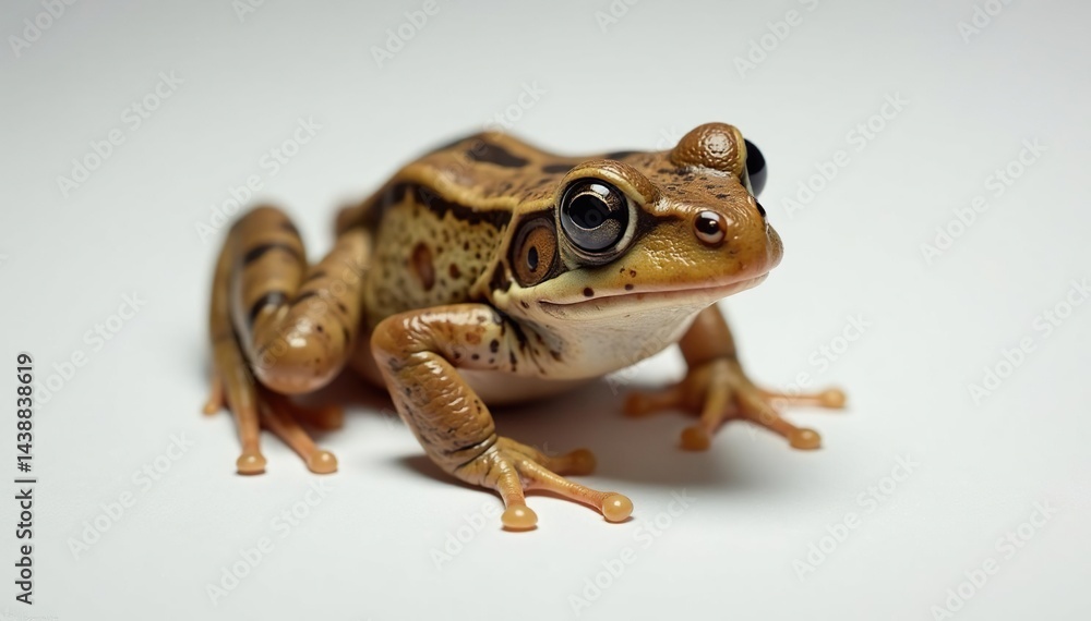 Obraz premium Small brown frog on white, textured skin visible, amphibian photography, earth tone