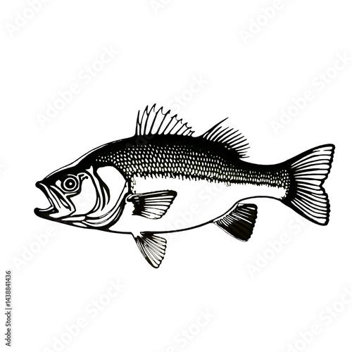 Photography Black Bass Fish Illustration, Freshwater Predator Specie, fish, illustration, an