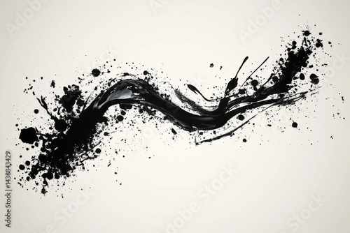 Abstract ink splatter art.  Flowing black ink splashes on a light background