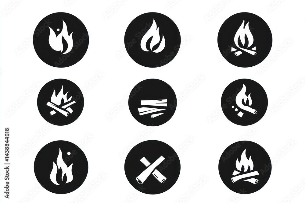 Campfire icons; various flames, wood; website design Campfire icons; various flames, wood; website design