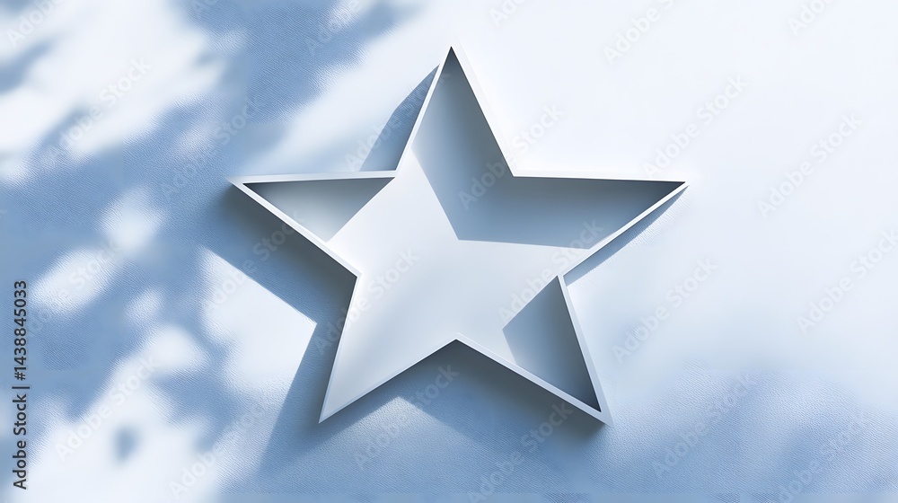 Obraz premium A minimalist 3D render of a white star shape on a light blue background. Soft shadows add depth. Perfect for branding or design projects.