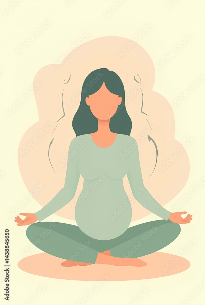 Pregnant woman meditating in green tones, eco birth mindfulness Pregnant woman meditating in green tones, eco birth mindfulness