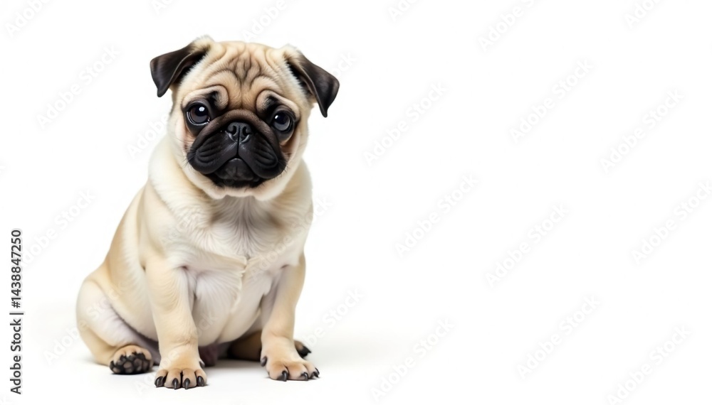 Adorable pug dog sitting, isolated on white background, animal photography, wrinkles, pet photography Adorable pug dog sitting, isolated on white background, animal photography, wrinkles, pet photography