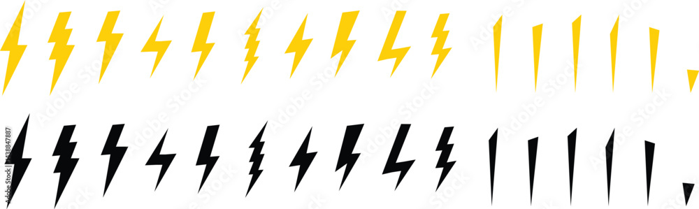 Vector of Lightning Bolt Set Thunder Flash Icons Electric Power Symbols Yellow Black Storm Elements Design Collection Vector of Lightning Bolt Set Thunder Flash Icons Electric Power Symbols Yellow Black Storm Elements Design Collection