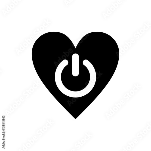 Heart symbol with power button design representing love for technology and connectivity in modern culture