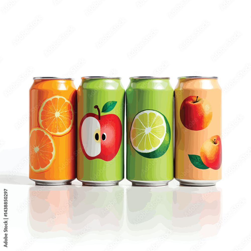Fototapeta premium Refreshing fruit juice cans assortment product photography for summer drinks and beverage advertising campaign
