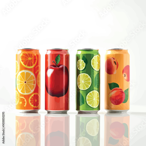 Fruit flavored soda cans refreshing beverage drinks assorted flavors juice drink packaging design colorful cans