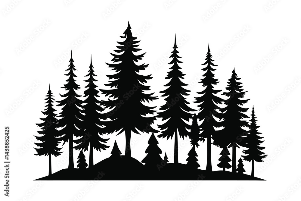 Obraz premium set of fir trees silhouette vector illustration on white background