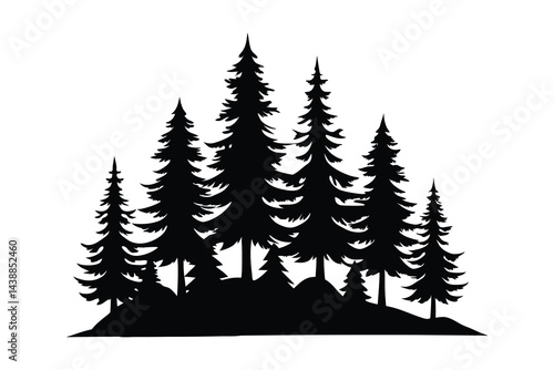 set of fir trees silhouette vector illustration on white background