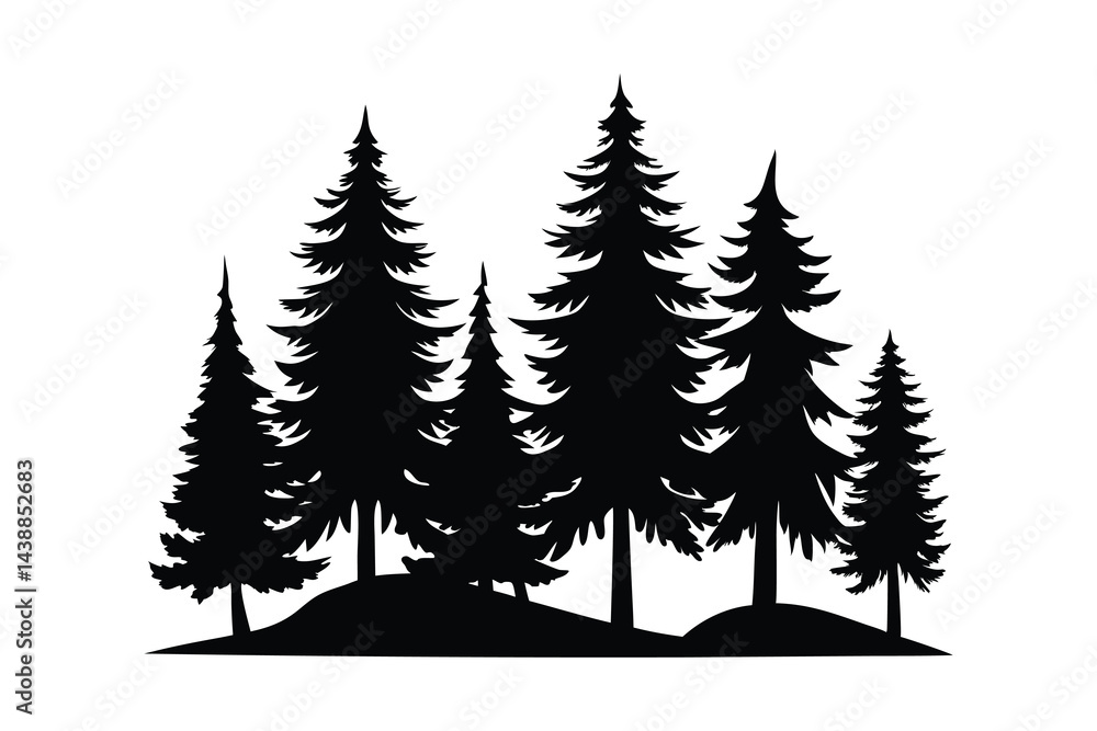 Obraz premium Pine tree silhouette vector illustration on white background
