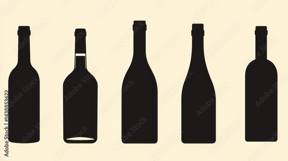 Wine Bottle Silhouettes on Beige Background Wine Bottle Silhouettes on Beige Background