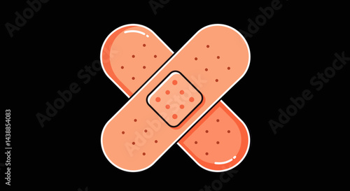 Bandage adhesive plaster first aid medical care cartoon illustration on black background for healthcare and protection