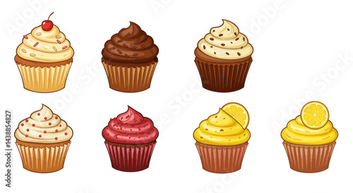Colorful cupcakes with different flavors and toppings for celebration, bakery, and dessert themes
