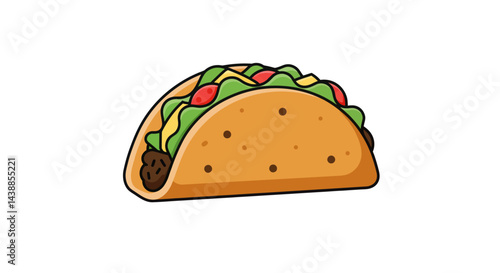 Delicious and colorful cartoon taco illustration with fresh ingredients for food designs and culinary projects