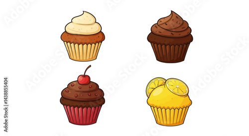 Delicious cupcake collection featuring vanilla chocolate cherry and lemon flavors for dessert lovers and sweet treat enthusiasts