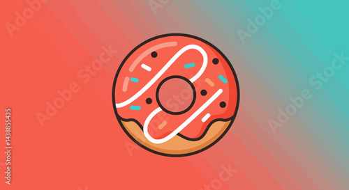 Delicious donut with pink frosting and sprinkles against a gradient background creating a vibrant and mouthwatering treat perfect for food illustrations and designs