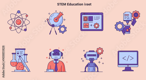 Engaging STEM education icons showcasing science technology engineering and math concepts for educational materials