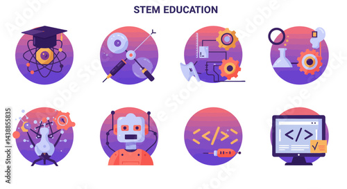 Engaging STEM education icons illustration for science technology engineering and mathematics concepts perfect for educational materials and presentations